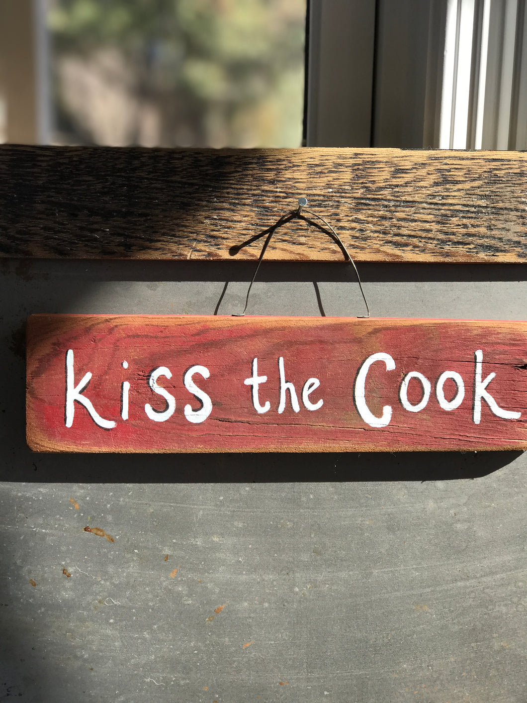 Kiss The Cook / Upcycled Hand-painted Wood Sign