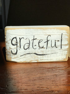 Grateful - Upcycled Hand-painted Wood Block