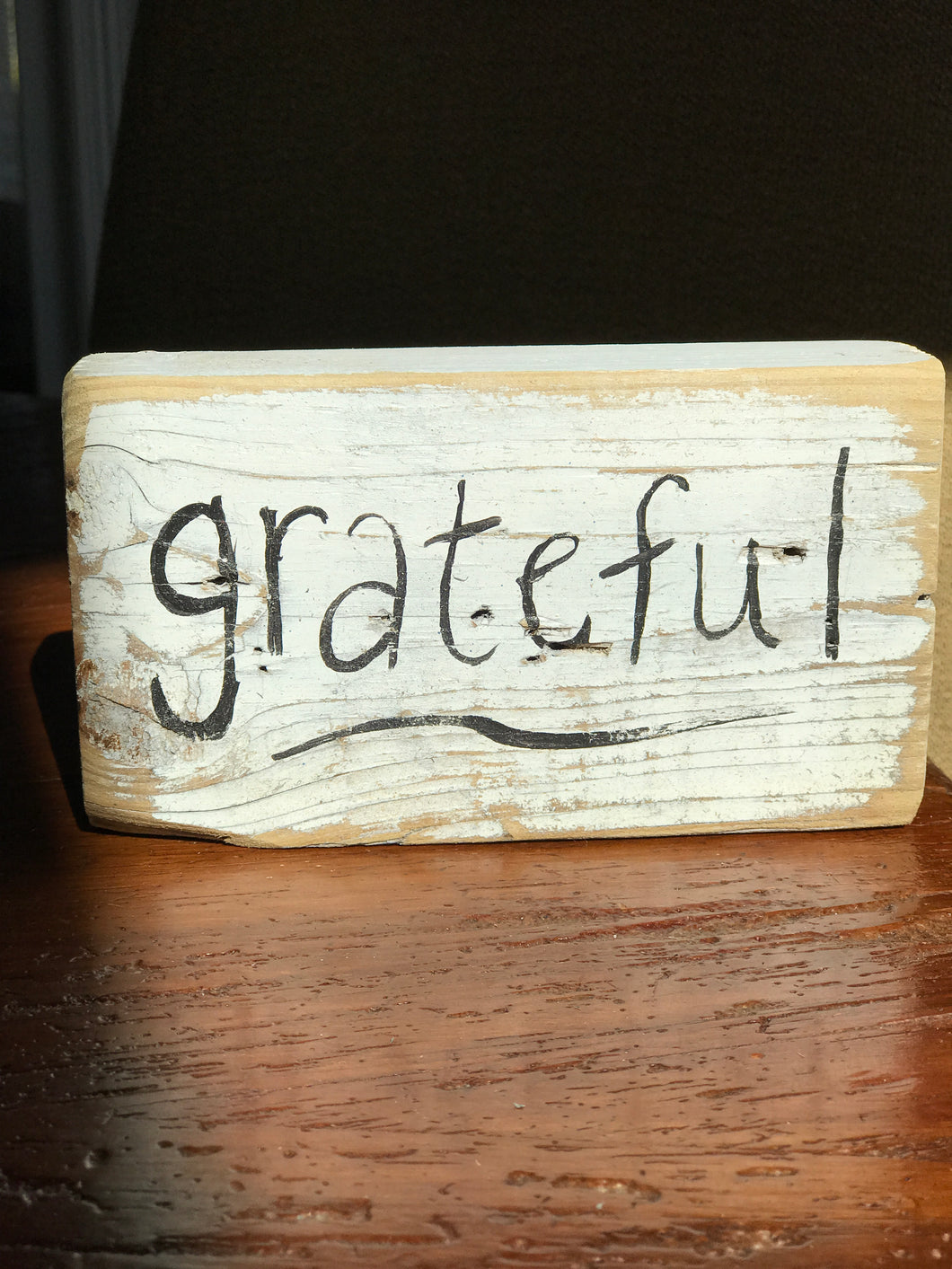 Grateful - Upcycled Hand-painted Wood Block