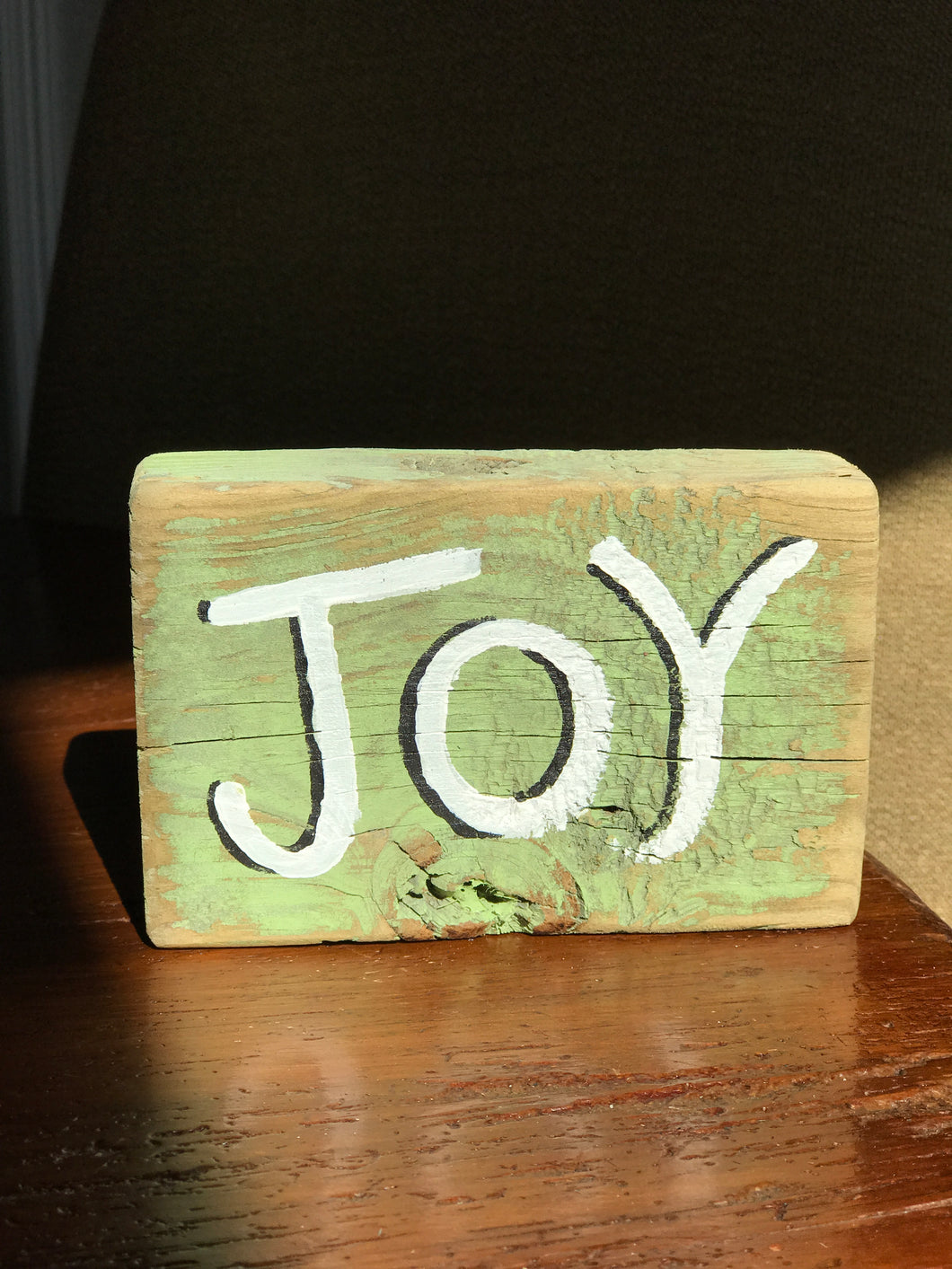Joy - Upcycled Hand-painted Wood Block