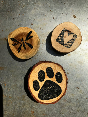 Dragonfly / Dog Paw Print / Heart (Set of 3) - Upcycled Hand-made Wood Magnets