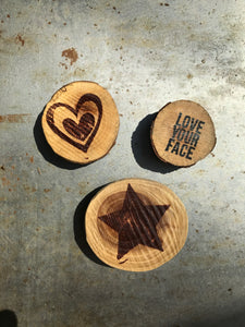 Love Your Face / Star / Heart (Set of 3) - Upcycled Hand-made Wood Magnets