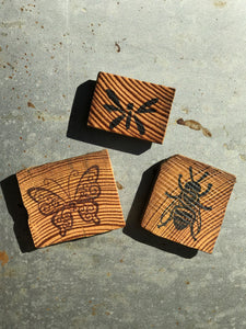 Butterfly / Bee / Dragonfly (Set of 3) - Upcycled Hand-made Wood Magnets