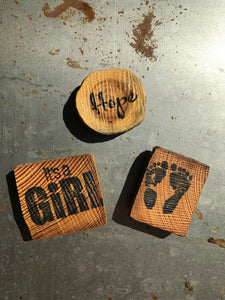 It's A Girl / Baby Feet / Hope (Set of 3) - Upcycled Hand-made Wood Magnets