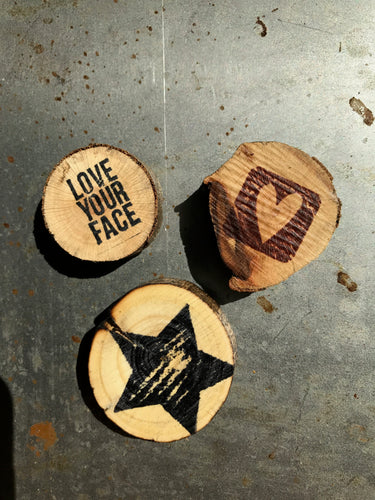 Love Your Face / Heart / Star (Set of 3) - Upcycled Hand-made Wood Magnets