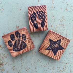 Dog Paw Print / Star / Baby Feet (Set of 3) - Upcycled Hand-made Barn Wood Magnets