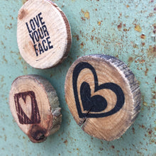 Love Your Face / Heart / Heart (Set of 3) - Upcycled Hand-made Wood Magnets